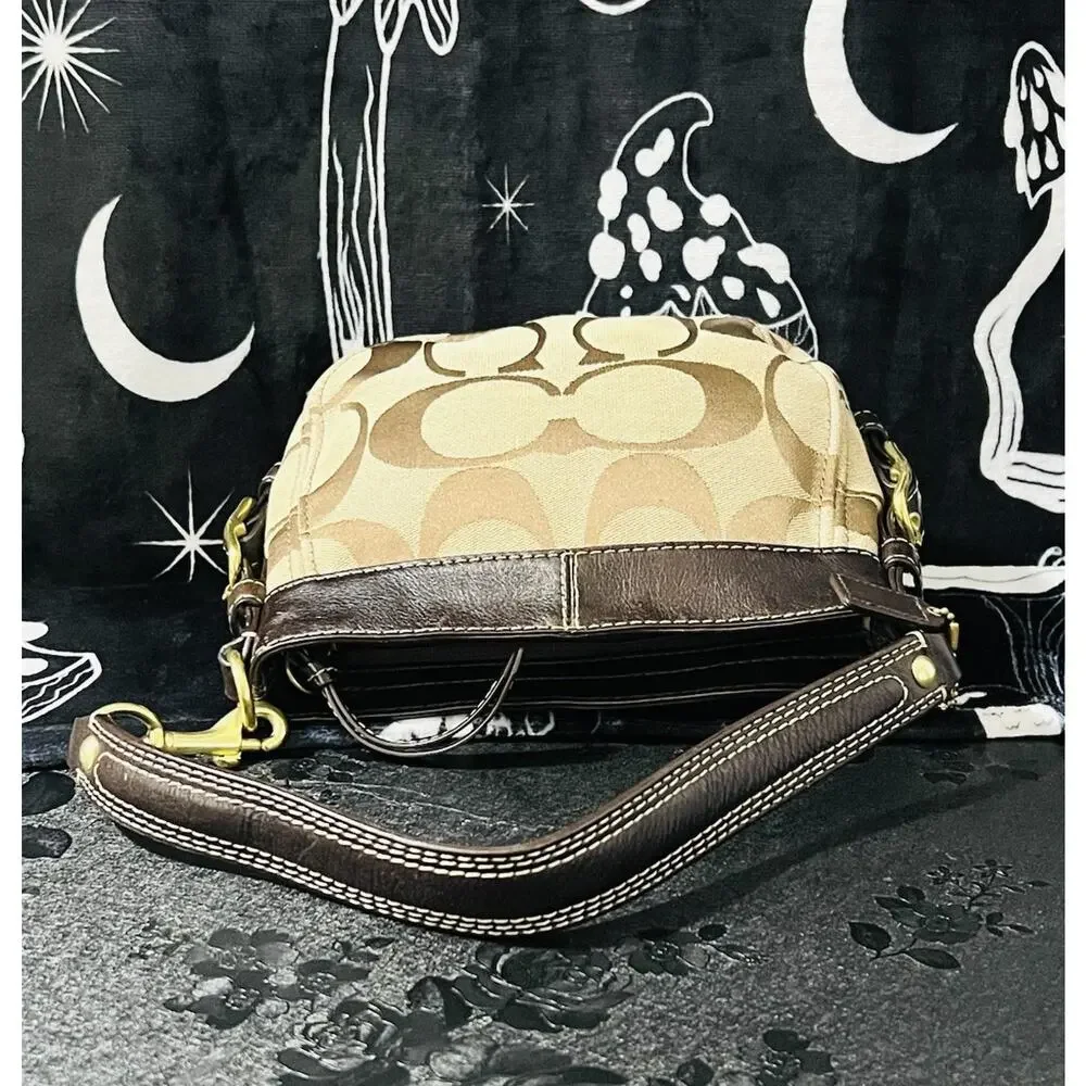 Coach 41856 Zoe Mini Signature Khaki Brown Canvas Leather Shoulder Bag